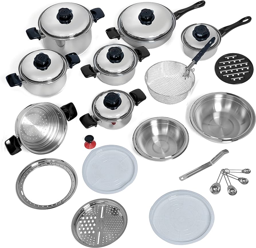 Amazon.com: Chef's Secret 28 Piece 12-Element T304 Stainless Steel Waterless Cookware: Home & Kitchen